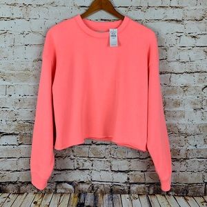 NWT AE Neon Coral Fleece Cropped Sweatshirt